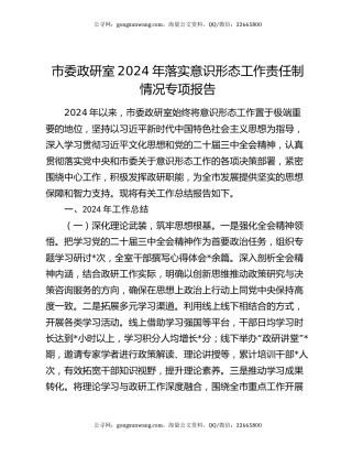 市委政研室2024年落实意识形态工作责任制情况专项报告