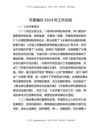 市委编办2024年工作总结