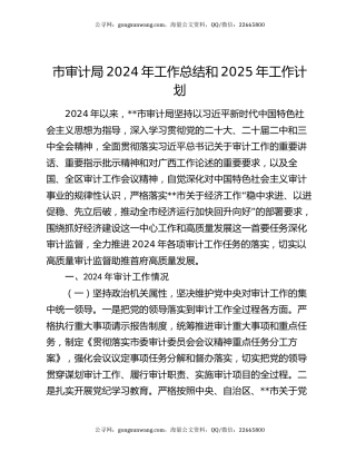 市审计局2024年工作总结和2025年工作计划