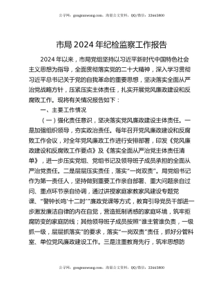 市局2024年纪检监察工作报告