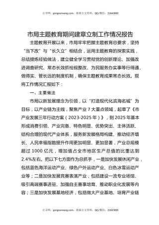 市局主题教育期间建章立制工作情况报告