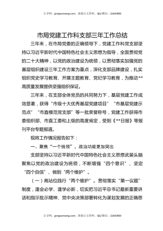 市局党建工作科支部三年工作总结
