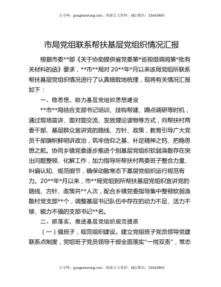 市局党组联系帮扶基层党组织情况汇报