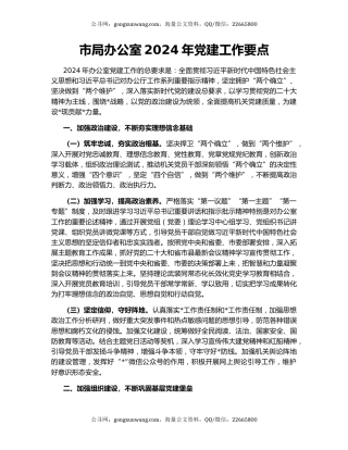 市局办公室2024年党建工作要点