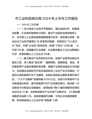 市工业和信息化局2024年上半年工作报告