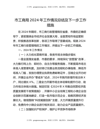 市工商局2024年工作情况总结及下一步工作措施