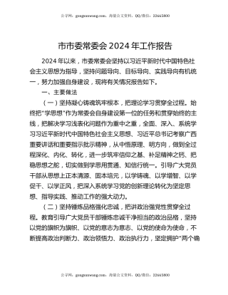 市市委常委会2024年工作报告