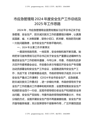 市应急管理局2024年度安全生产工作总结及2025年工作思路