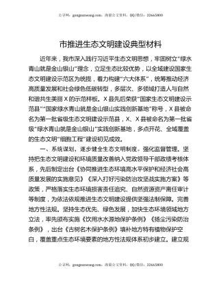 市推进生态文明建设典型材料