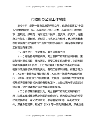 市政府办公室工作总结