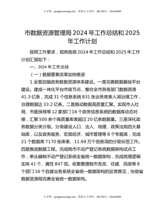 市数据资源管理局2024年工作总结和2025年工作计划
