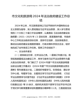 市文化和旅游局2024年法治政府建设工作总结