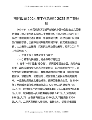 市民政局2024年工作总结和2025年工作计划