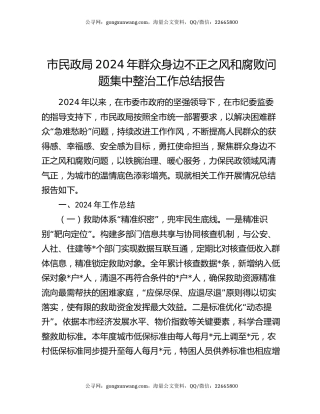 市民政局2024年群众身边不正之风和腐败问题集中整治工作总结报告
