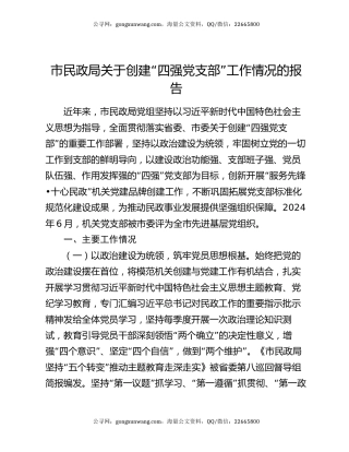 市民政局关于创建“四强党支部”工作情况的报告