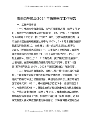 市生态环境局2024年第三季度工作报告