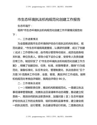 市生态环境执法机构规范化创建工作报告