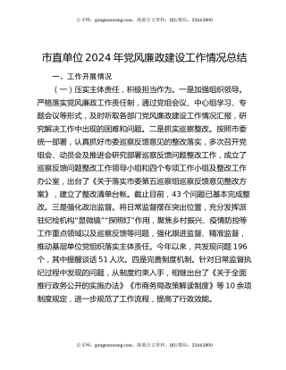 市直单位2024年党风廉政建设工作情况总结