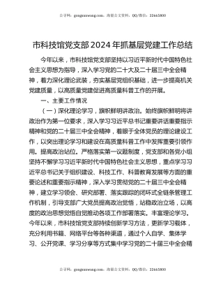 市科技馆党支部2024年抓基层党建工作总结