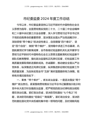 市纪委监委2024年度工作总结