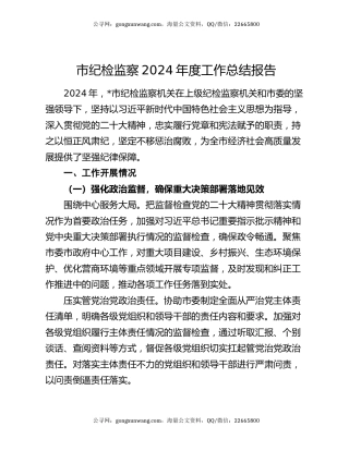 市纪检监察 2024 年度工作总结报告