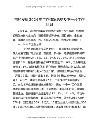 市经发局2024年工作情况总结及下一步工作计划
