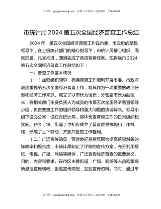 市统计局 2024 第五次全国经济普查工作总结