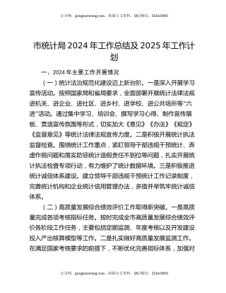 市统计局2024年工作总结及2025年工作计划