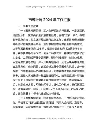 市统计局2024年工作汇报