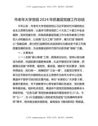 市老年大学党组2024年抓基层党建工作总结