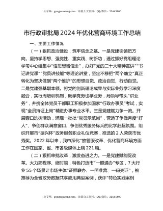 市行政审批局2024年优化营商环境工作总结