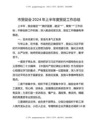 市贸促会2024年上半年度贸促工作总结