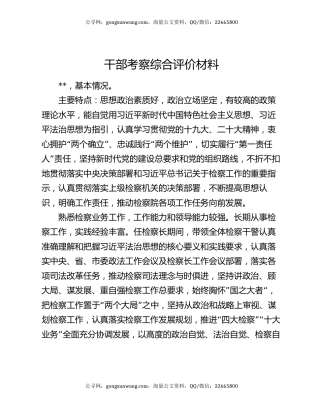 干部考察综合评价材料