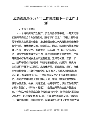 应急管理局2024年工作总结和下一步工作计划