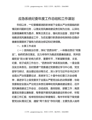 应急系统纪委年度工作总结和工作谋划