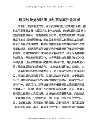 建设过硬党员队伍 推动基层高质量发展