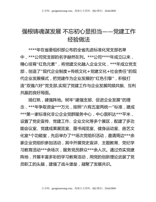 强根铸魂谋发展 不忘初心显担当——党建工作经验做法