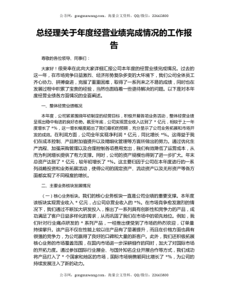 总经理关于年度经营业绩完成情况的工作报告