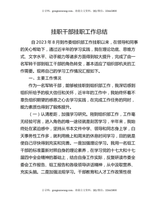 挂职干部挂职工作总结