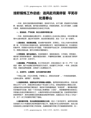 挂职锻炼工作总结：追风赶月莫停留  平芜尽处是春山