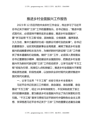 推进乡村全面振兴工作报告