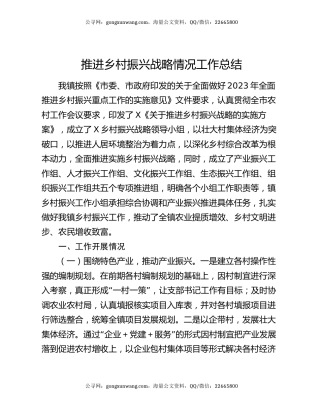 推进乡村振兴战略情况工作总结