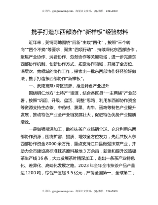携手打造东西部协作“新样板”经验材料