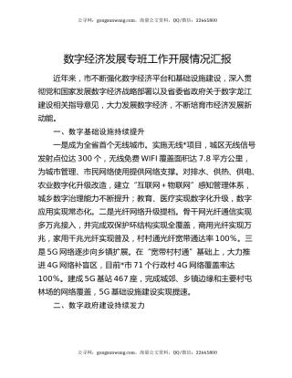 数字经济发展专班工作开展情况汇报