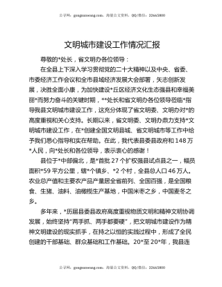 文明城市建设工作情况汇报