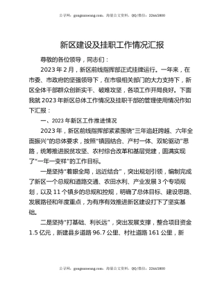 新区建设及挂职工作情况汇报