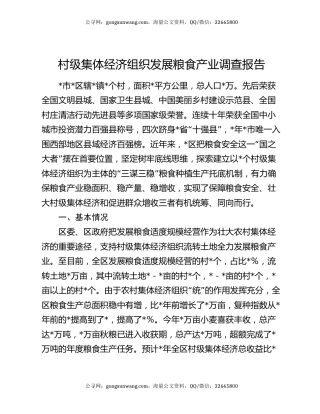 村级集体经济组织发展粮食产业调查报告