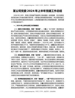 某公司党委2024年上半年党建工作总结