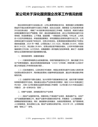 某公司关于深化国资国企改革工作情况的报告