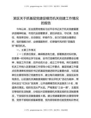 某区关于抓基层党建促模范机关创建工作情况的报告